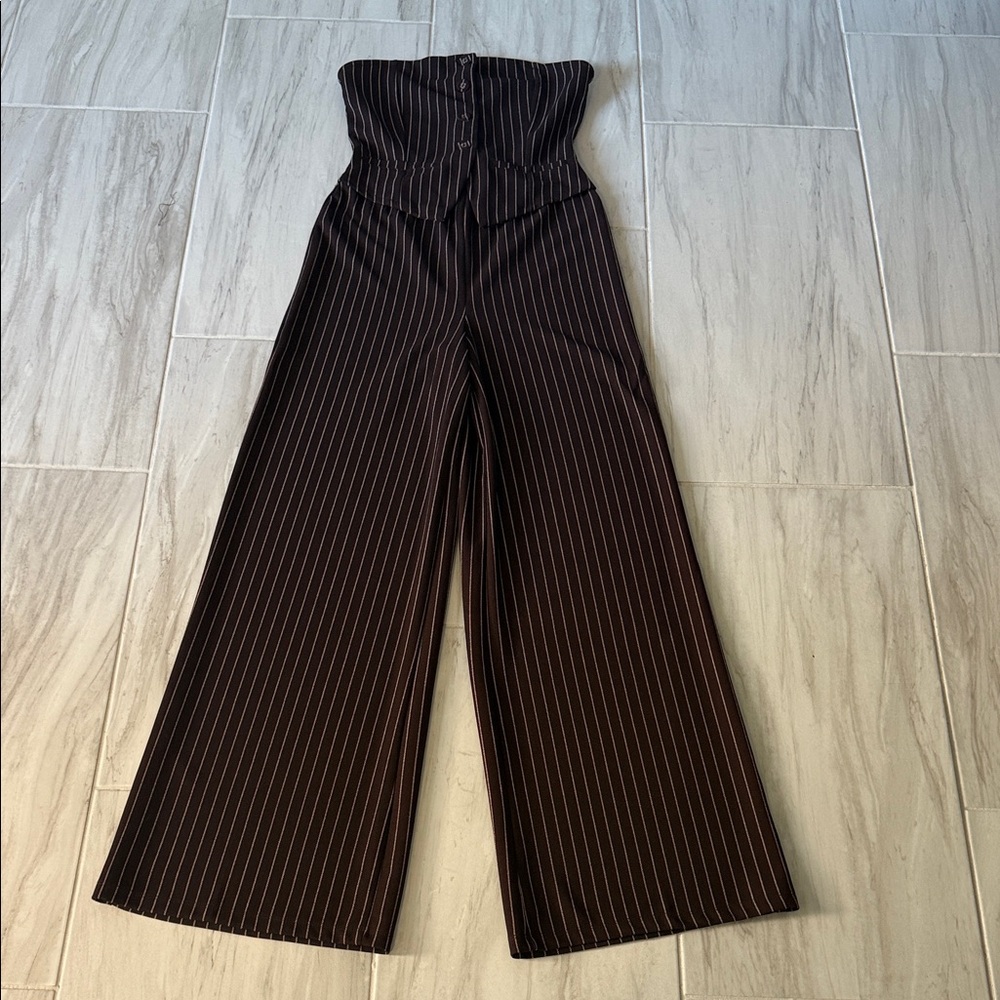 Madden Girl Chocolate Pinstripe Jumpsuit